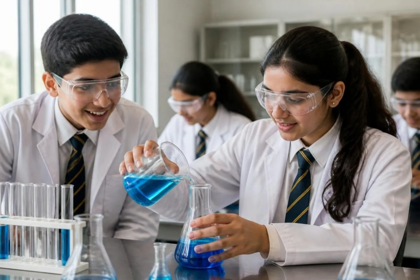 Students doing an experiment in the science lab